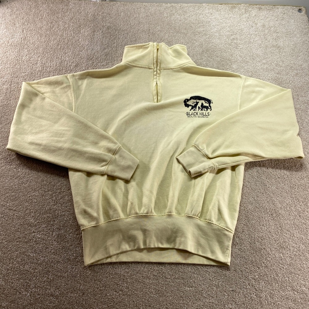 Exist Quarter Zip Sweatshirt Mens Medium Yellow Black Hills South Dakota Graphic